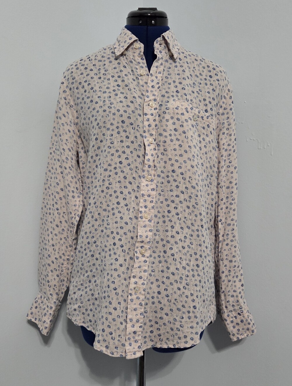 Blue Polka Dot Linen Button Down Size S